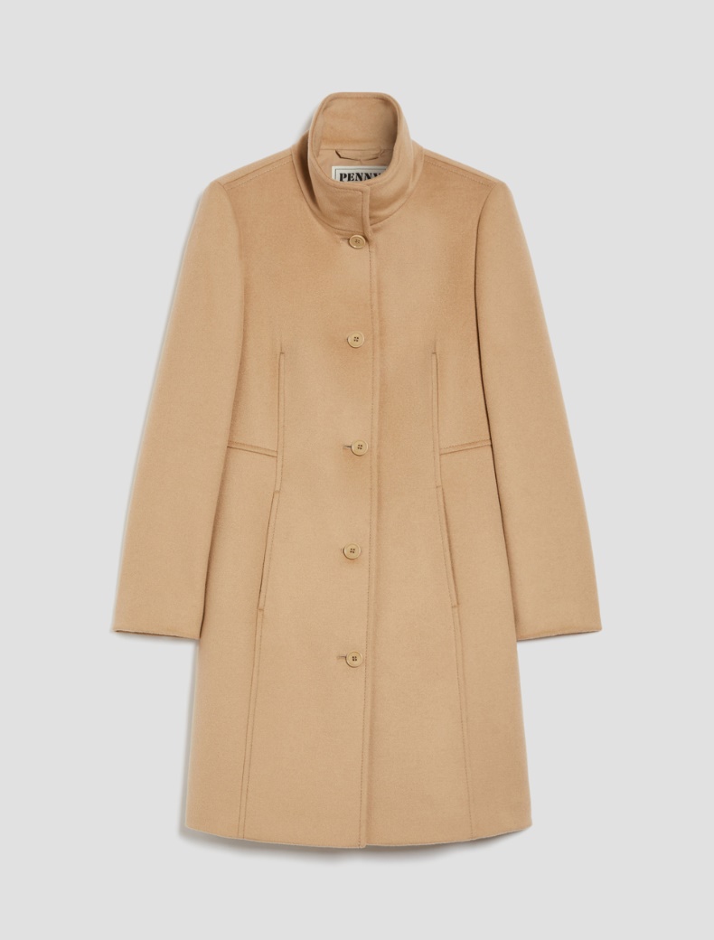 Slim-fit wool broadcloth coat - CAMEL - pennyblack