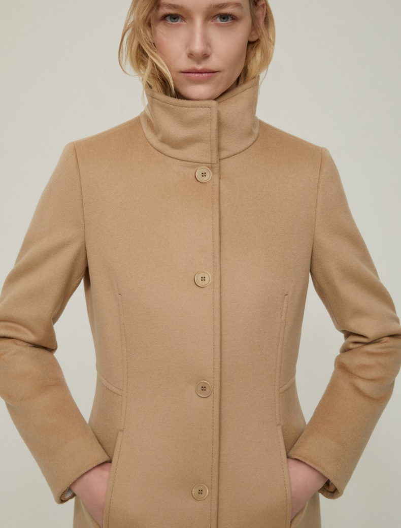 Slim-fit wool broadcloth coat - CAMEL - pennyblack