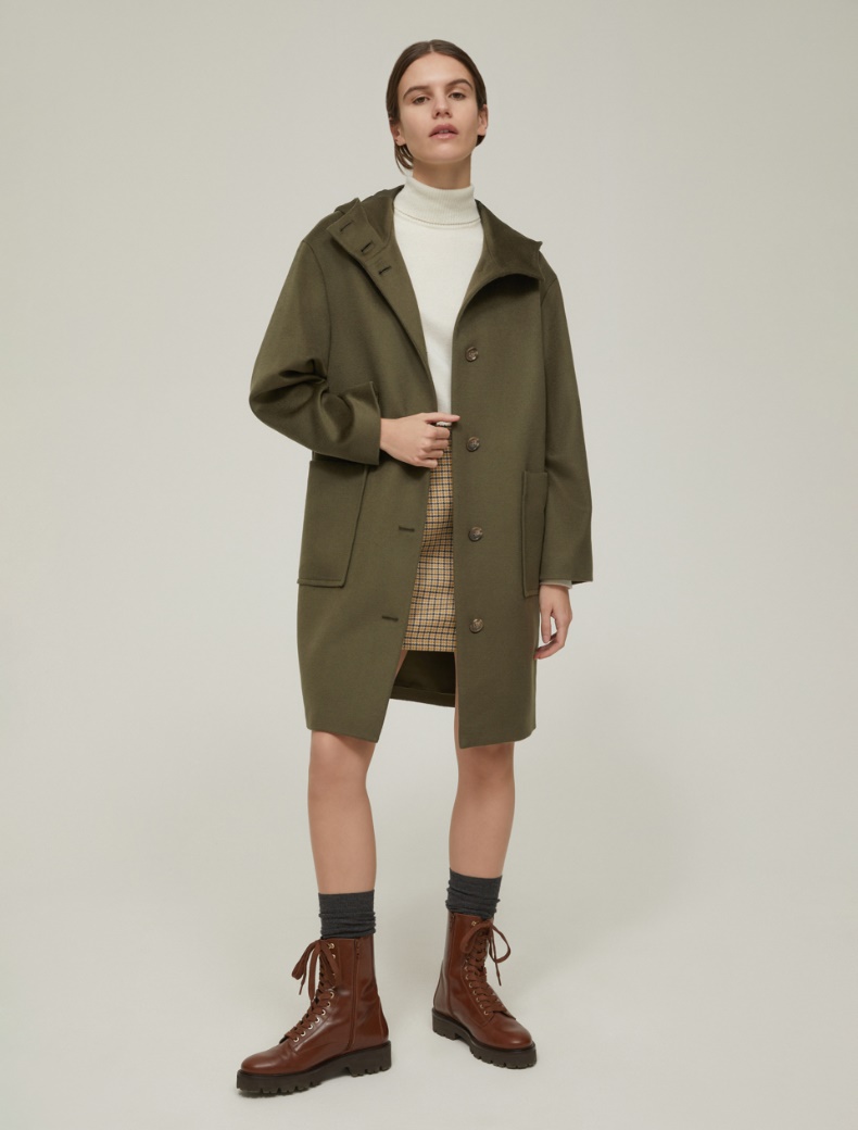 Hooded broadcloth coat - KAKI - pennyblack