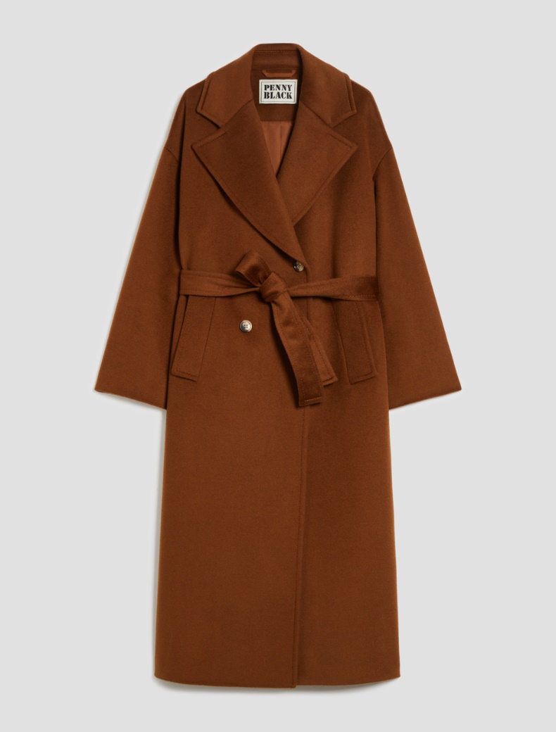 Double-breasted broadcloth coat - TOBACCO - pennyblack