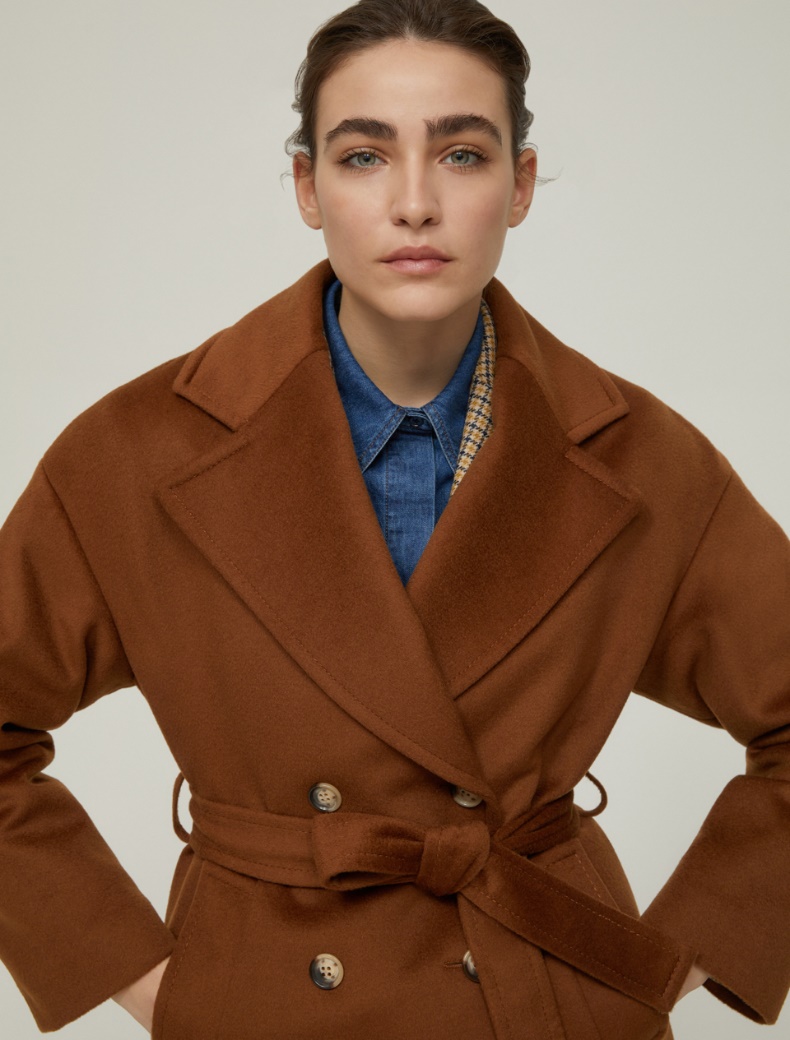 Double-breasted broadcloth coat - TOBACCO - pennyblack