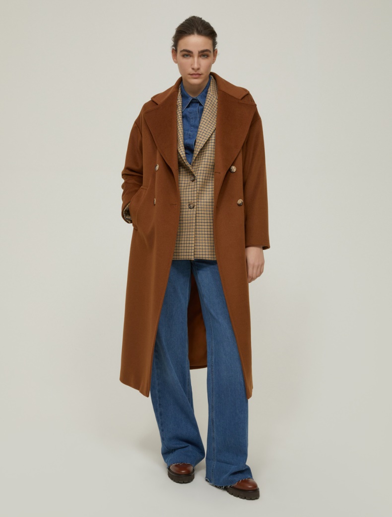 Double-breasted broadcloth coat - TOBACCO - pennyblack