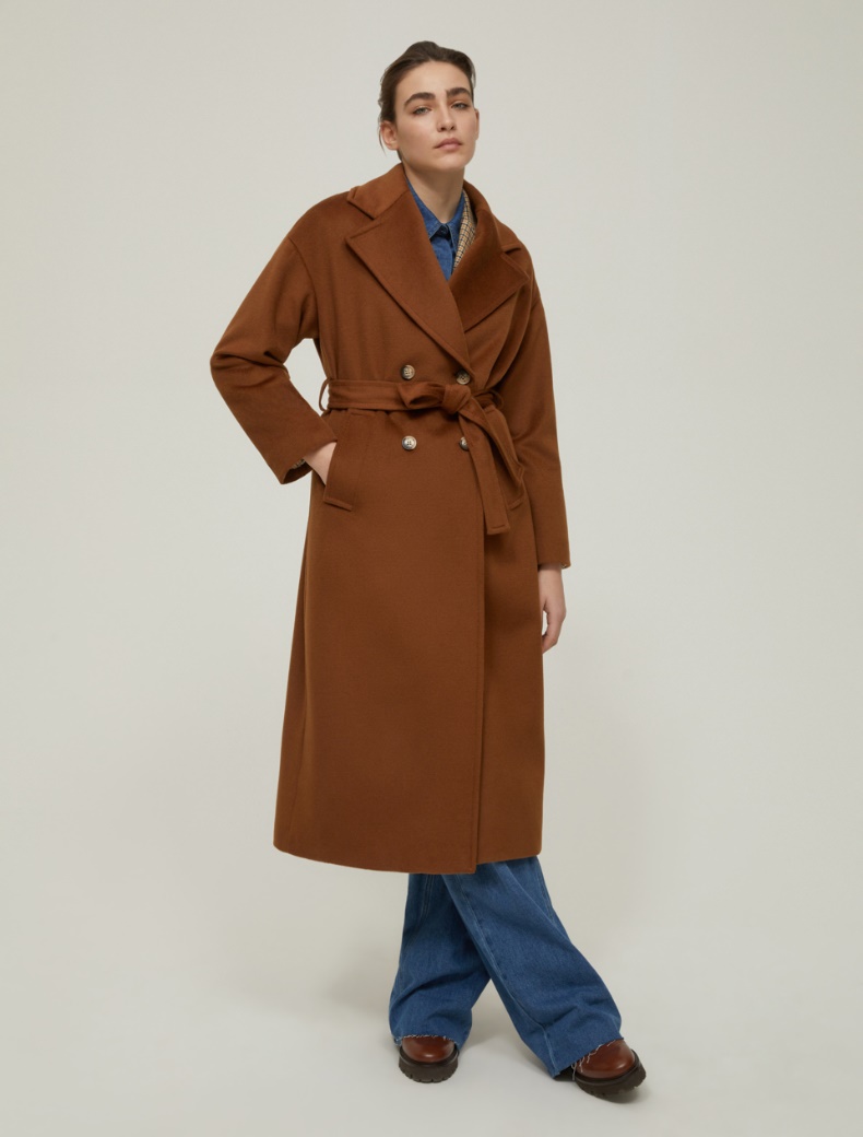 Double-breasted broadcloth coat - TOBACCO - pennyblack