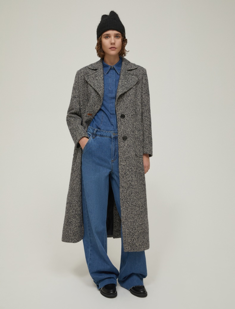 Tweed midi coat - NAVY - pennyblack