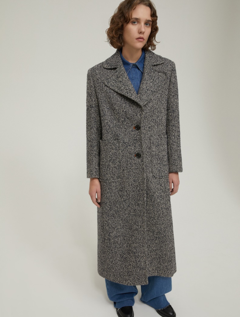 Tweed midi coat - NAVY - pennyblack