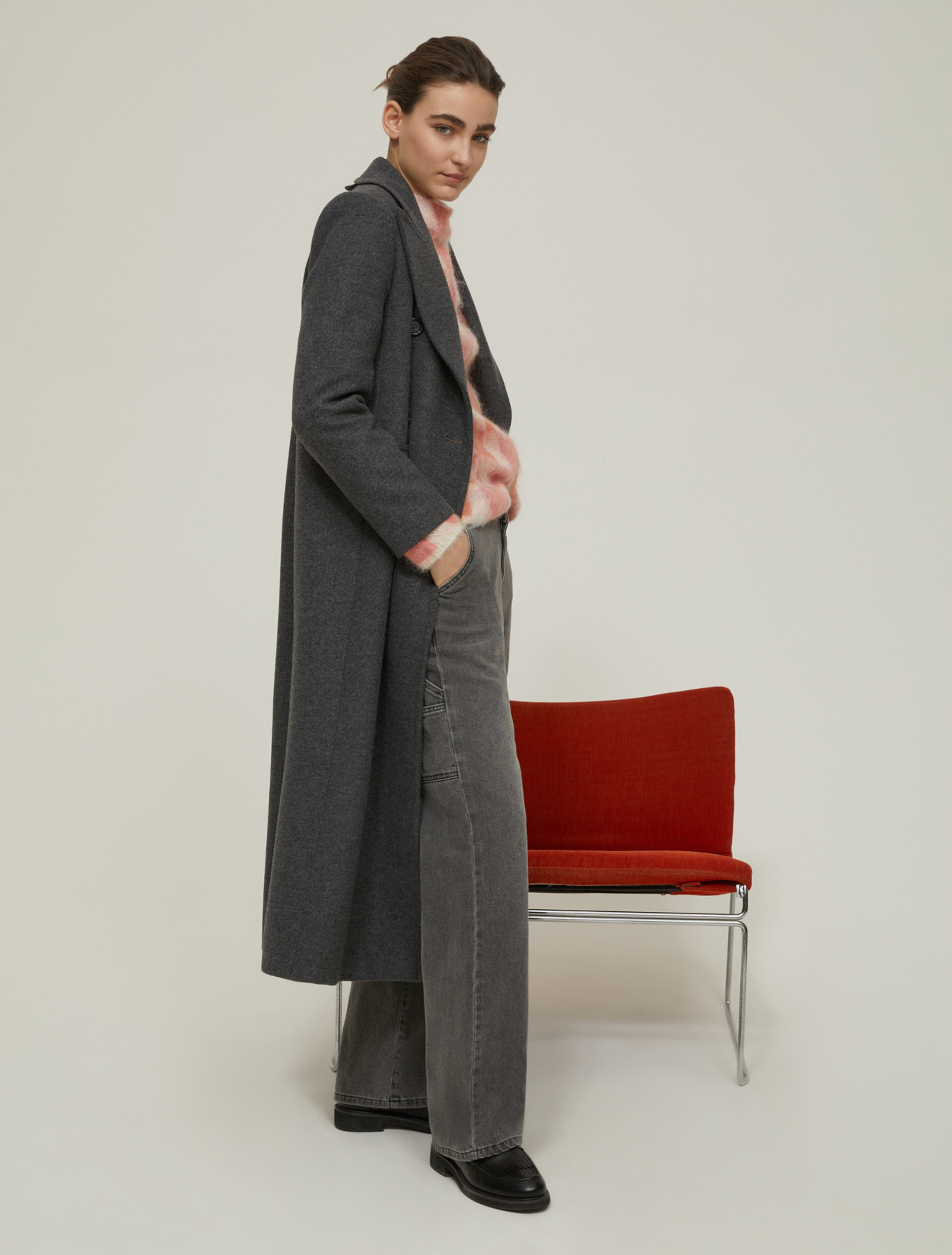 Cappotto doppiopetto in panno - GRIGIO SCURO - pennyblack