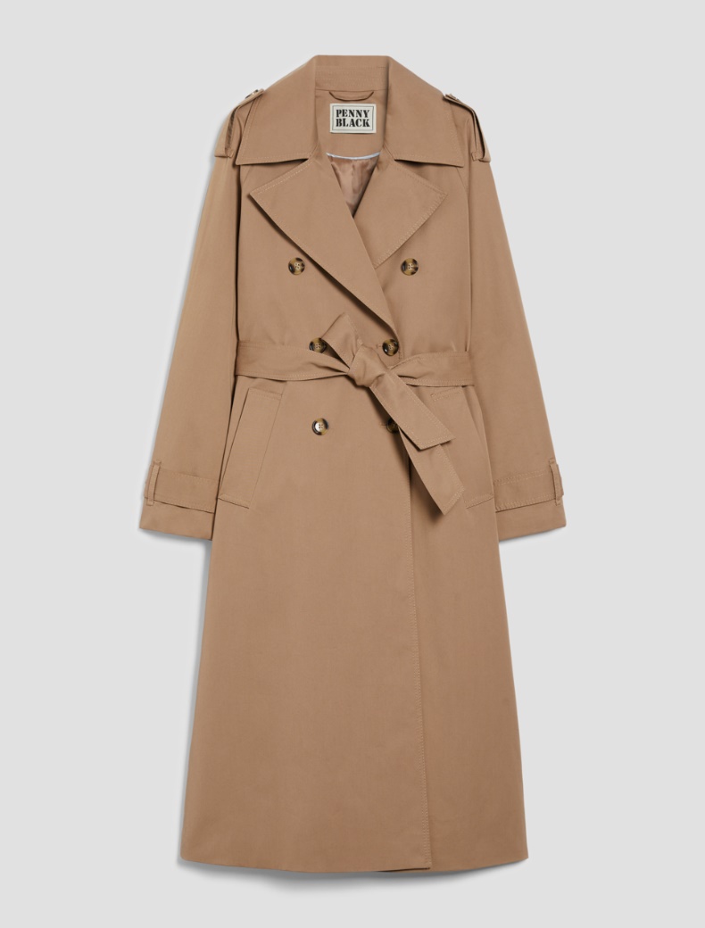 Double-breasted gabardine trench coat - CAMEL - pennyblack
