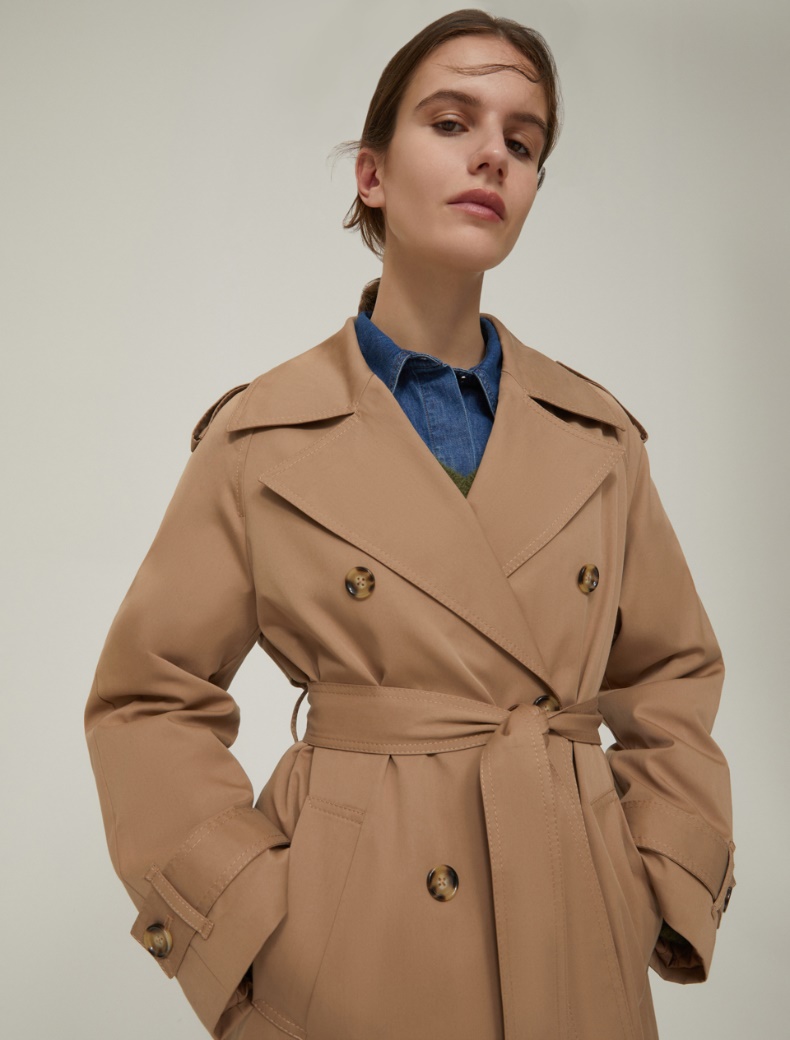 Double-breasted gabardine trench coat - CAMEL - pennyblack