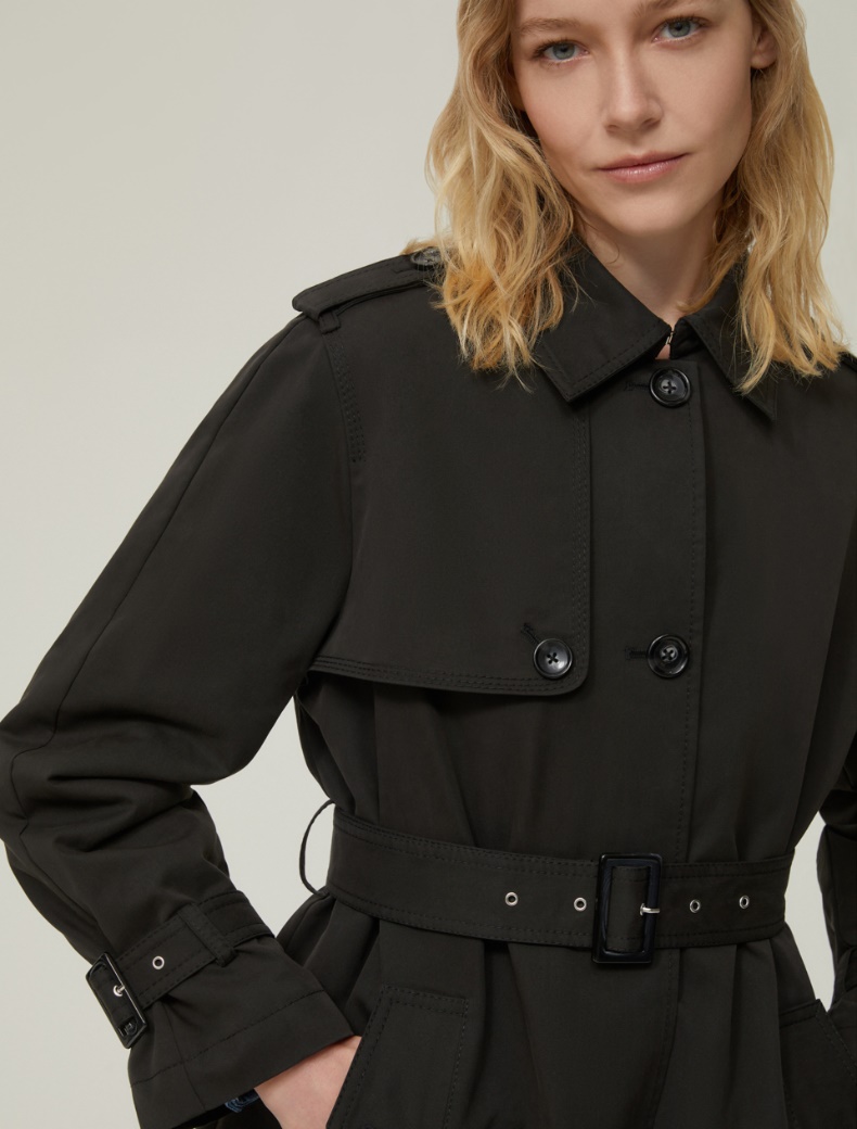 Single-breasted gabardine trench coat - BLACK - pennyblack