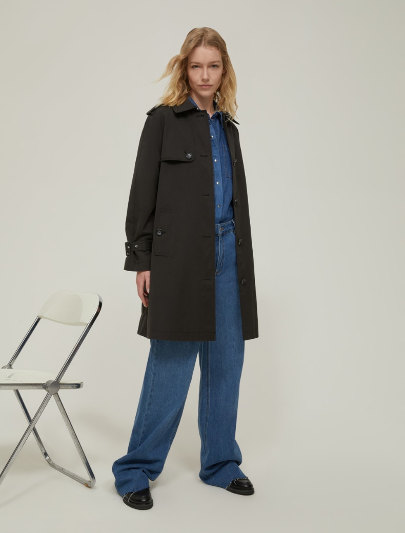 Single-breasted gabardine trench coat - BLACK - pennyblack