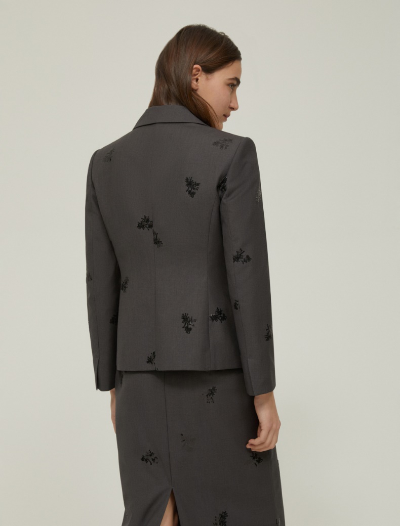 Sequin-embroidered blazer - GREY - pennyblack