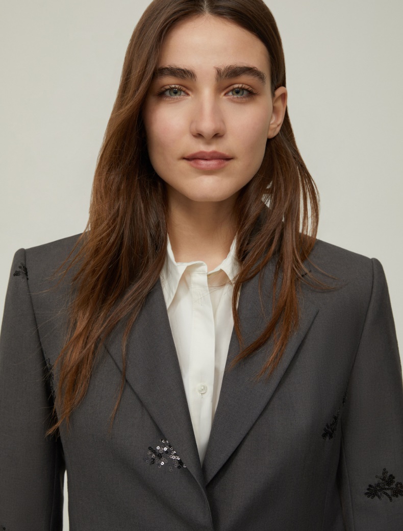 Sequin-embroidered blazer - GREY - pennyblack