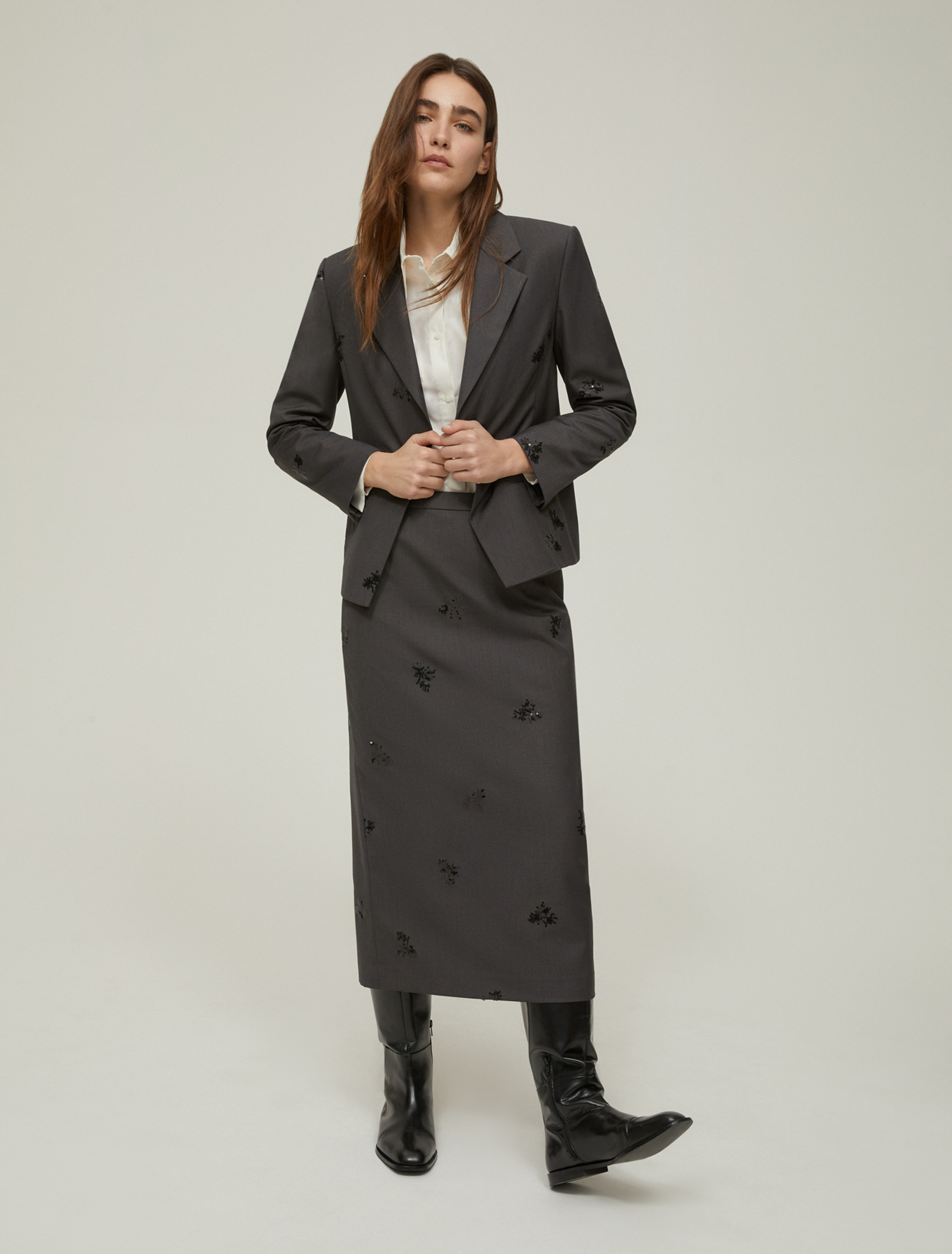 Sequin-embroidered blazer - GREY - pennyblack