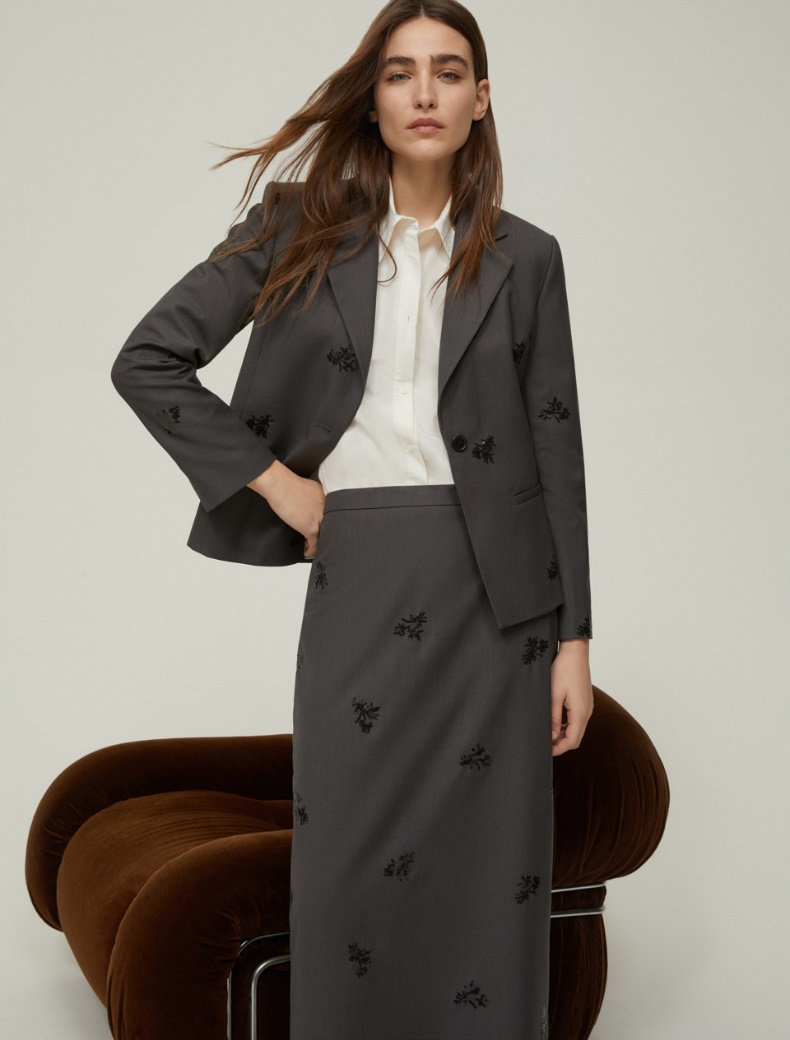 Sequin-embroidered blazer - GREY - pennyblack