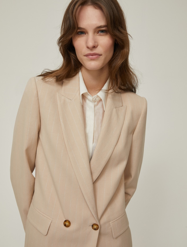 Lamé pinstriped gabardine blazer - CAMOMILE - pennyblack