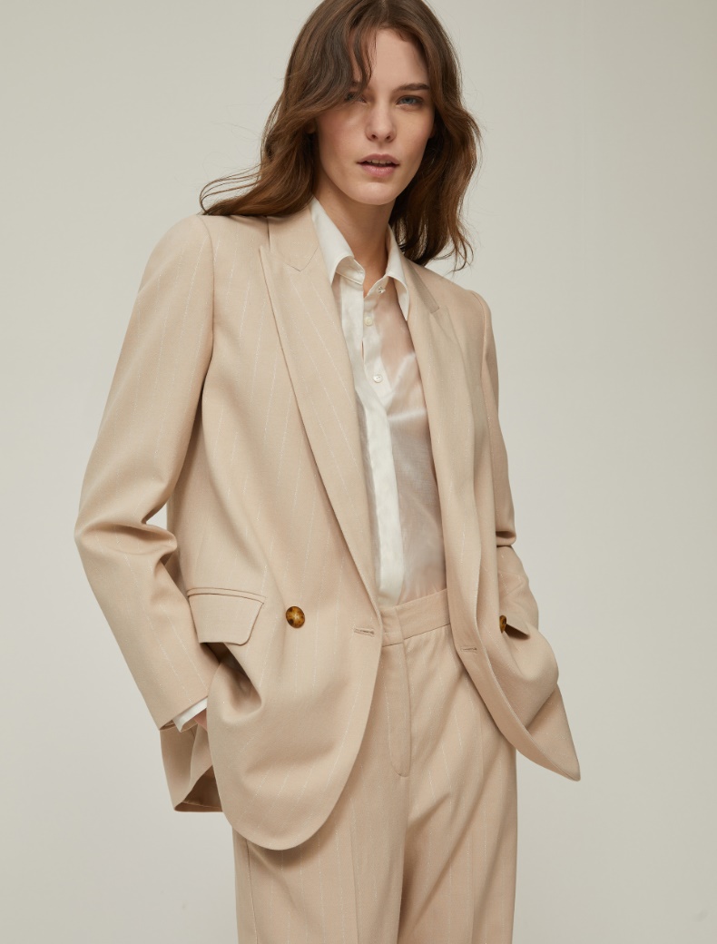 Lamé pinstriped gabardine blazer - CAMOMILE - pennyblack