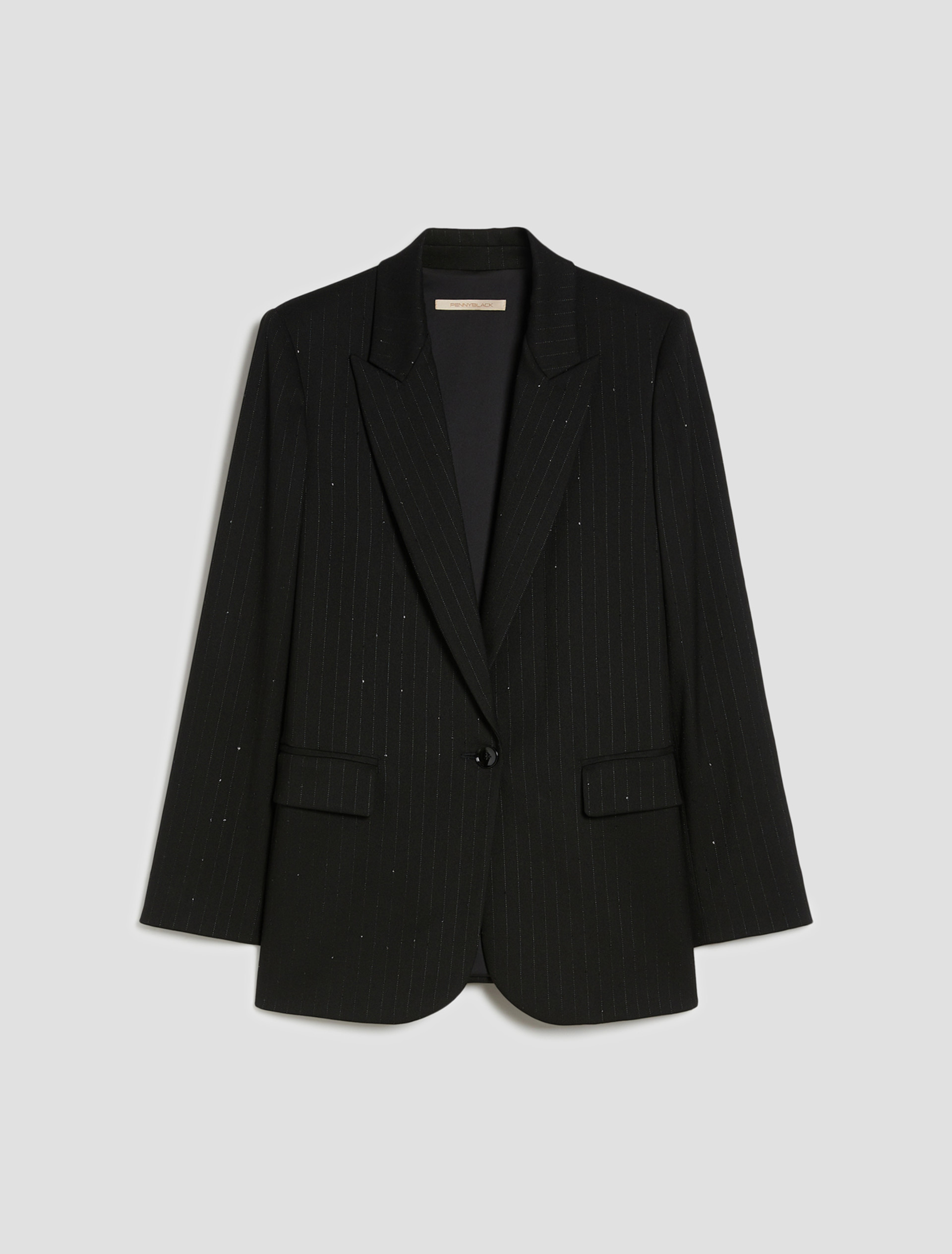 Sequin-adorned pinstripe blazer - BLACK - pennyblack