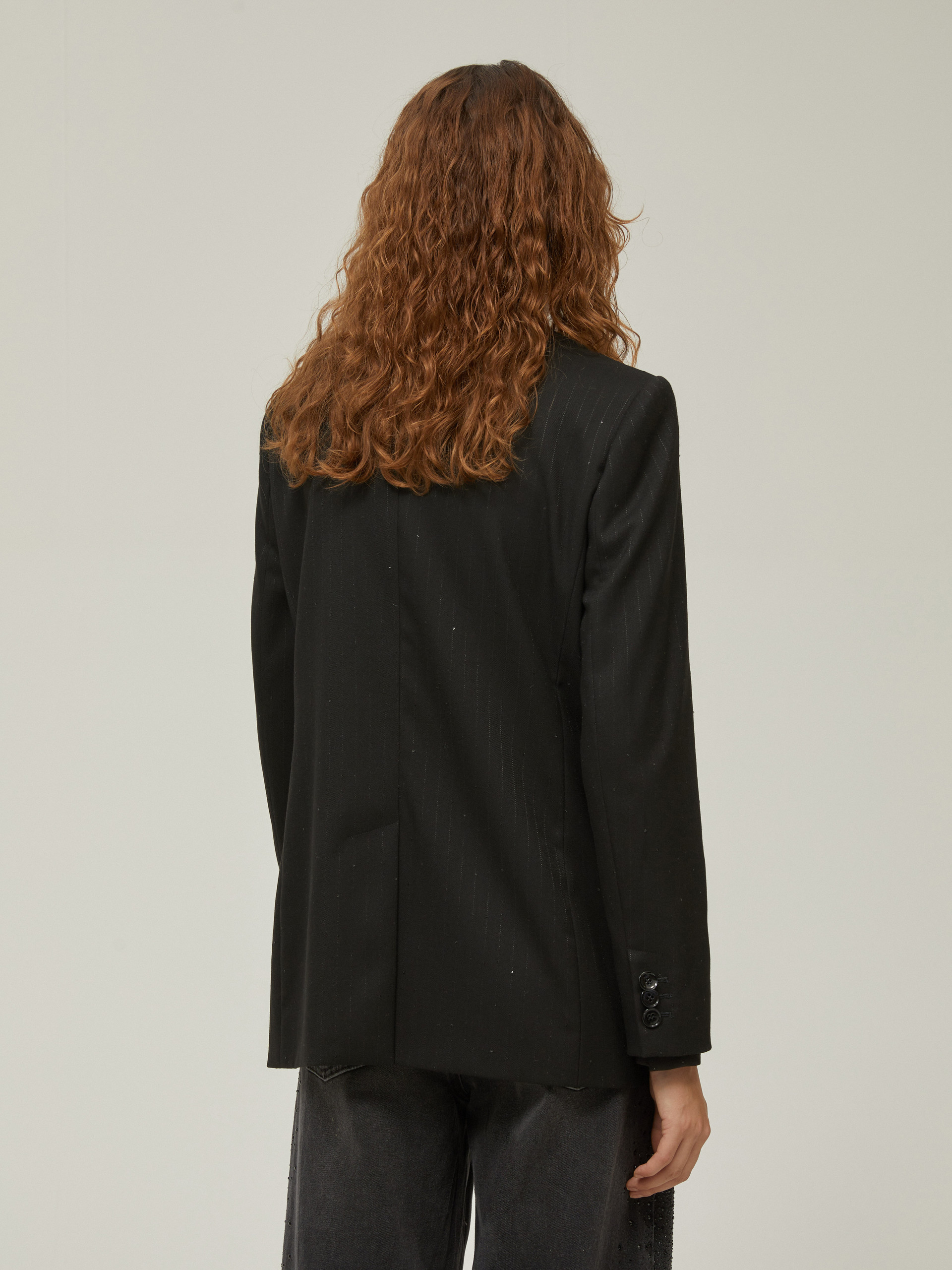 Sequin-adorned pinstripe blazer - BLACK - pennyblack