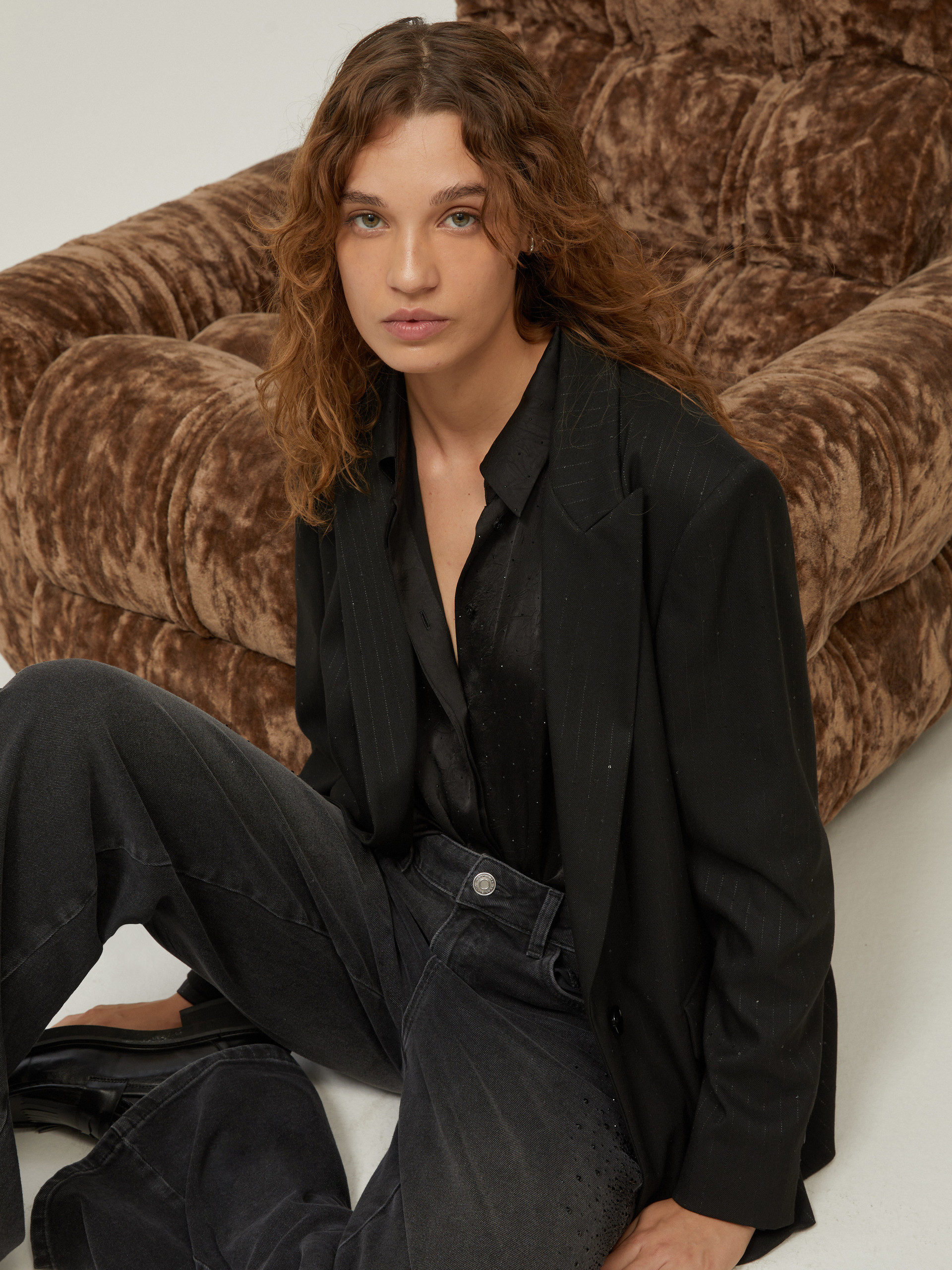 Sequin-adorned pinstripe blazer - BLACK - pennyblack