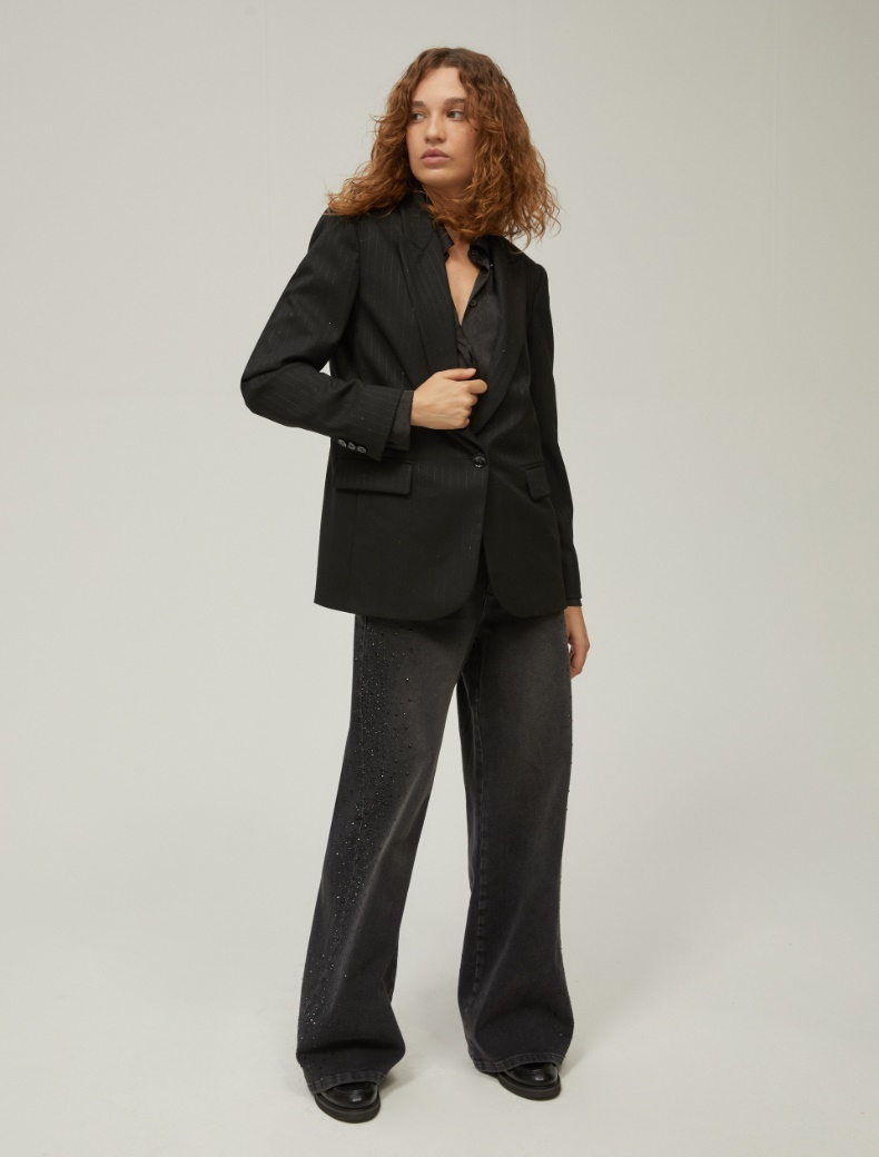 Sequin-adorned pinstripe blazer - BLACK - pennyblack