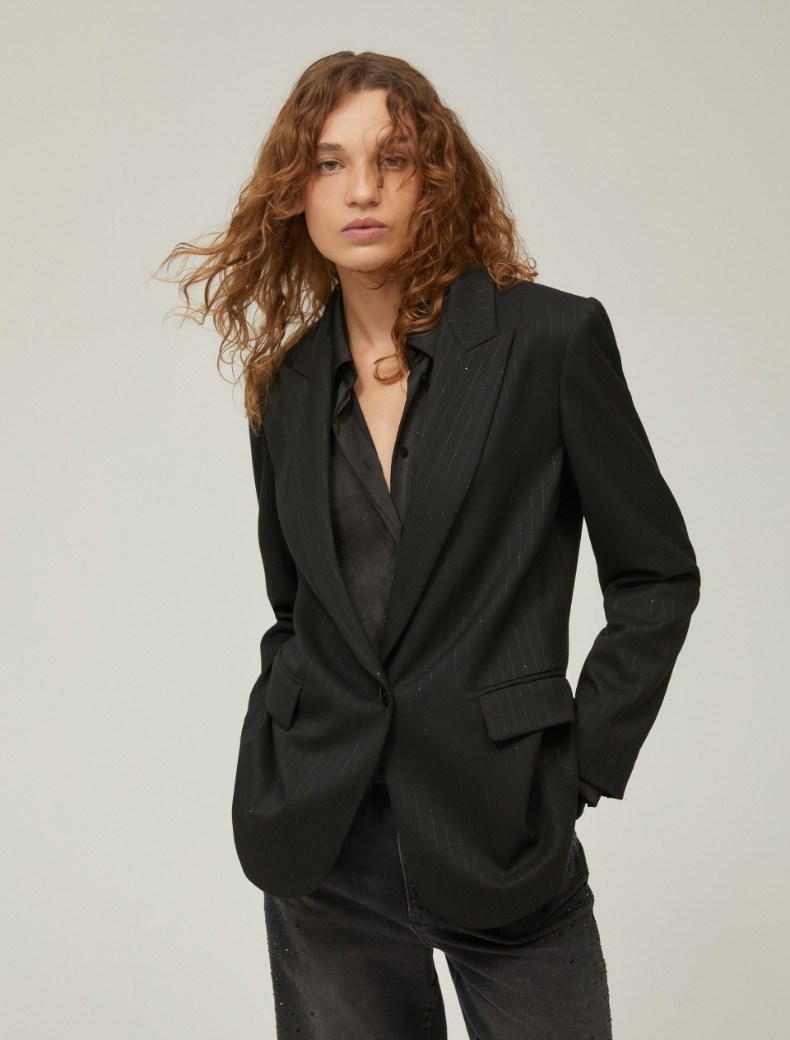 Sequin-adorned pinstripe blazer Sequin-adorned pinstripe blazer - BLACK - pennyblack