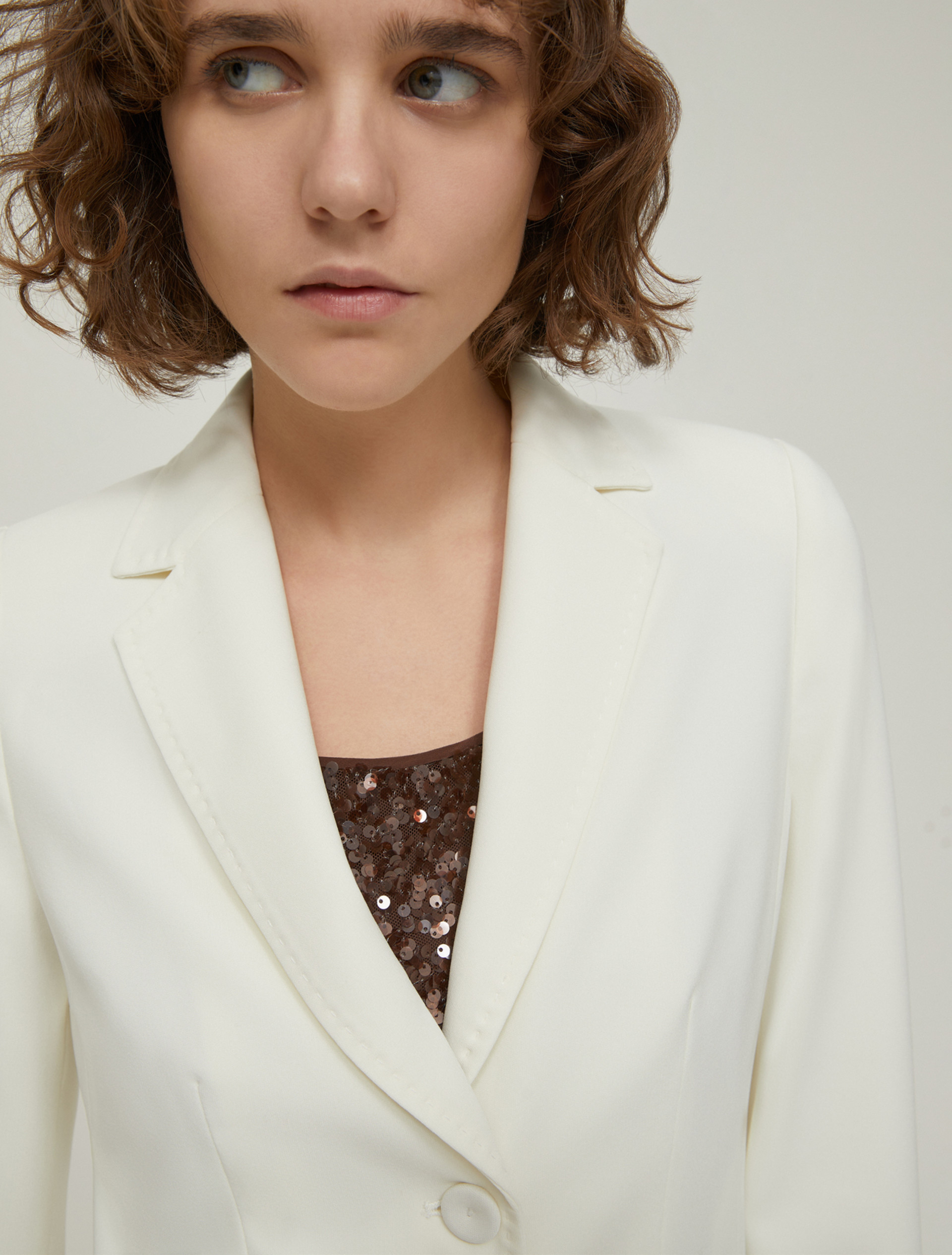 Single-breasted cady blazer - WOOL WHITE - pennyblack