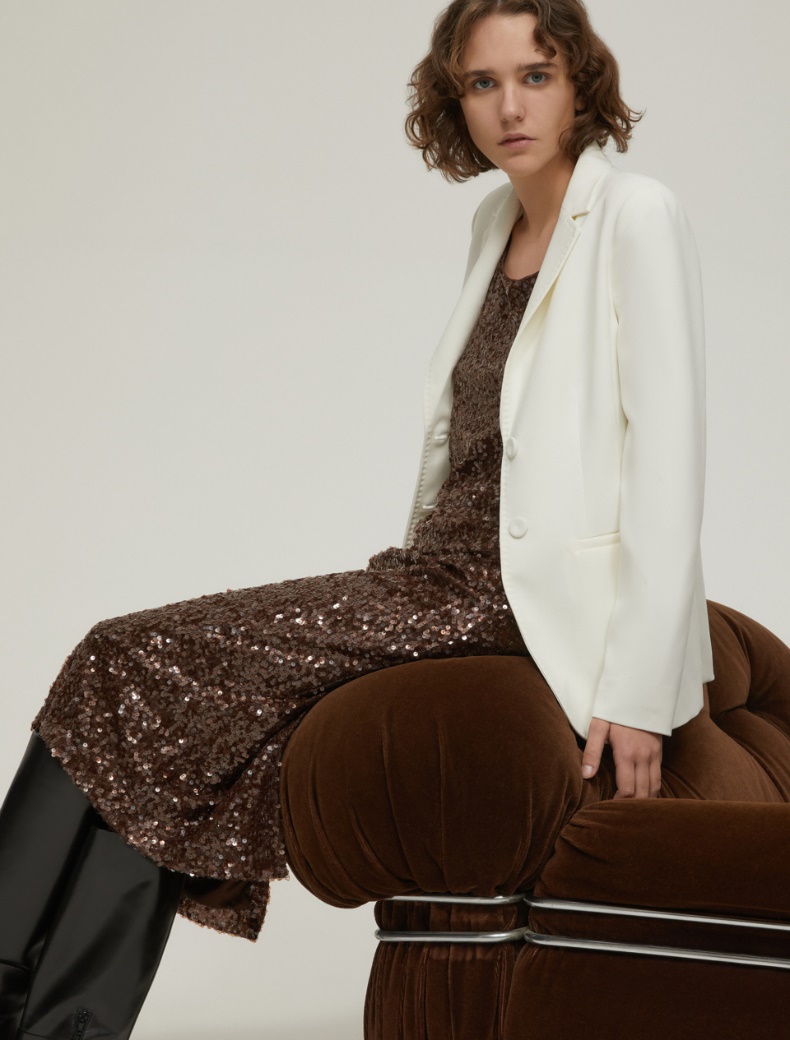 Single-breasted cady blazer - WOOL WHITE - pennyblack