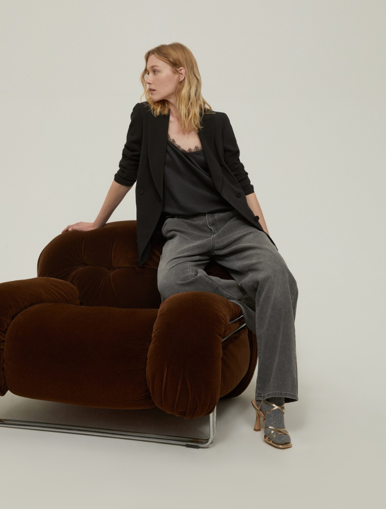 Double-breasted cady blazer - BLACK - pennyblack