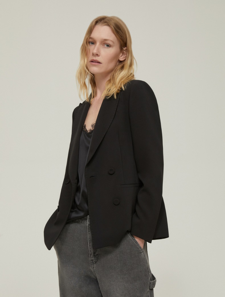 Double-breasted cady blazer - BLACK - pennyblack