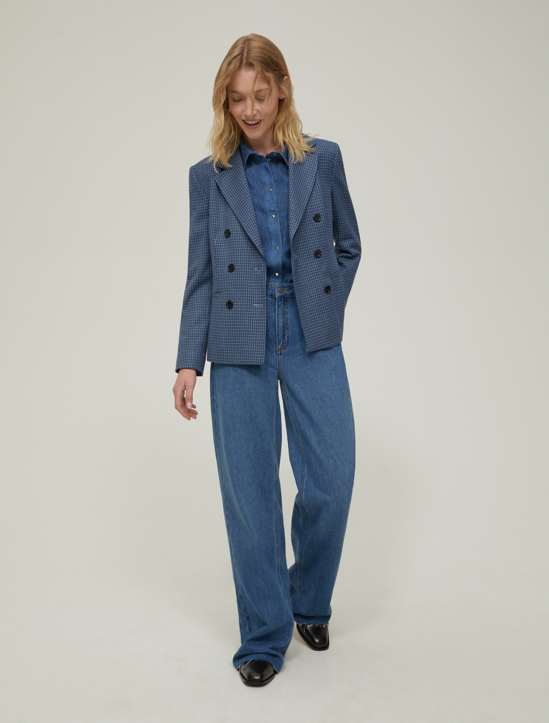 Blazer doppiopetto slim - BLU AZZURRO - pennyblack