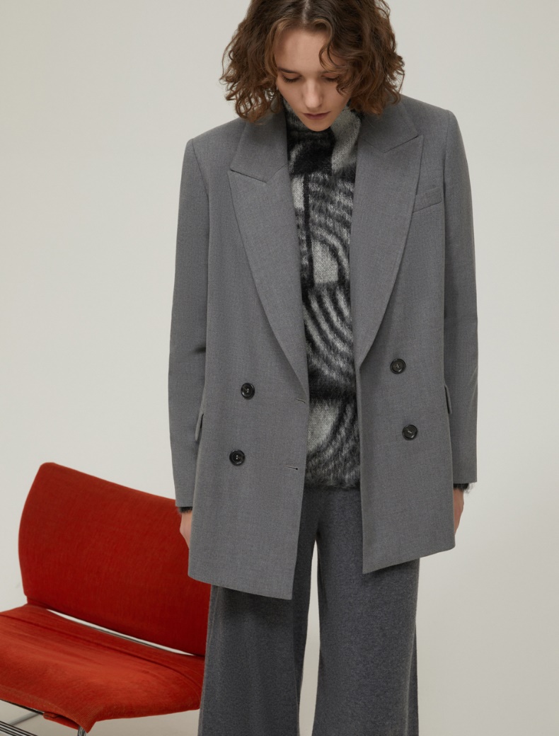 Relaxed-fit double-breasted blazer - GREY - pennyblack