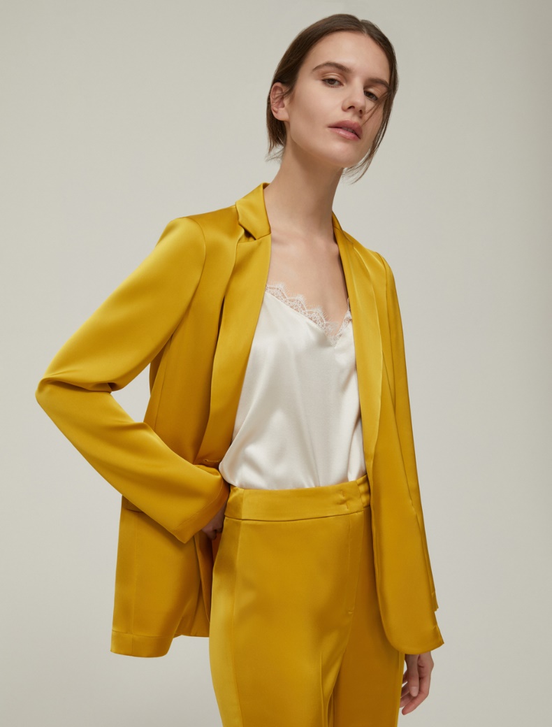 Flowing Satin Blazer - OCHRE - pennyblack