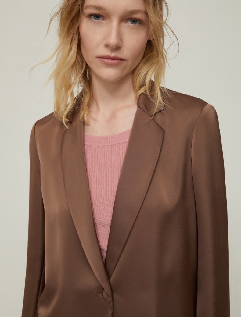 Flowing Satin Blazer - BROWN - pennyblack