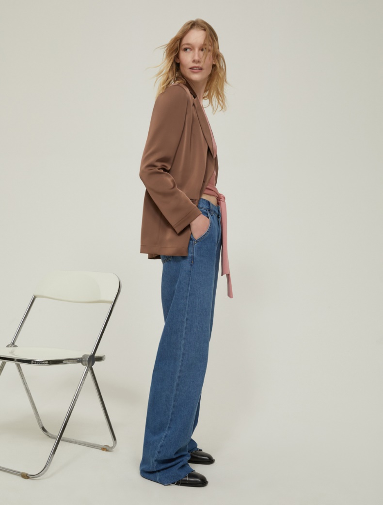 Flowing Satin Blazer - BROWN - pennyblack