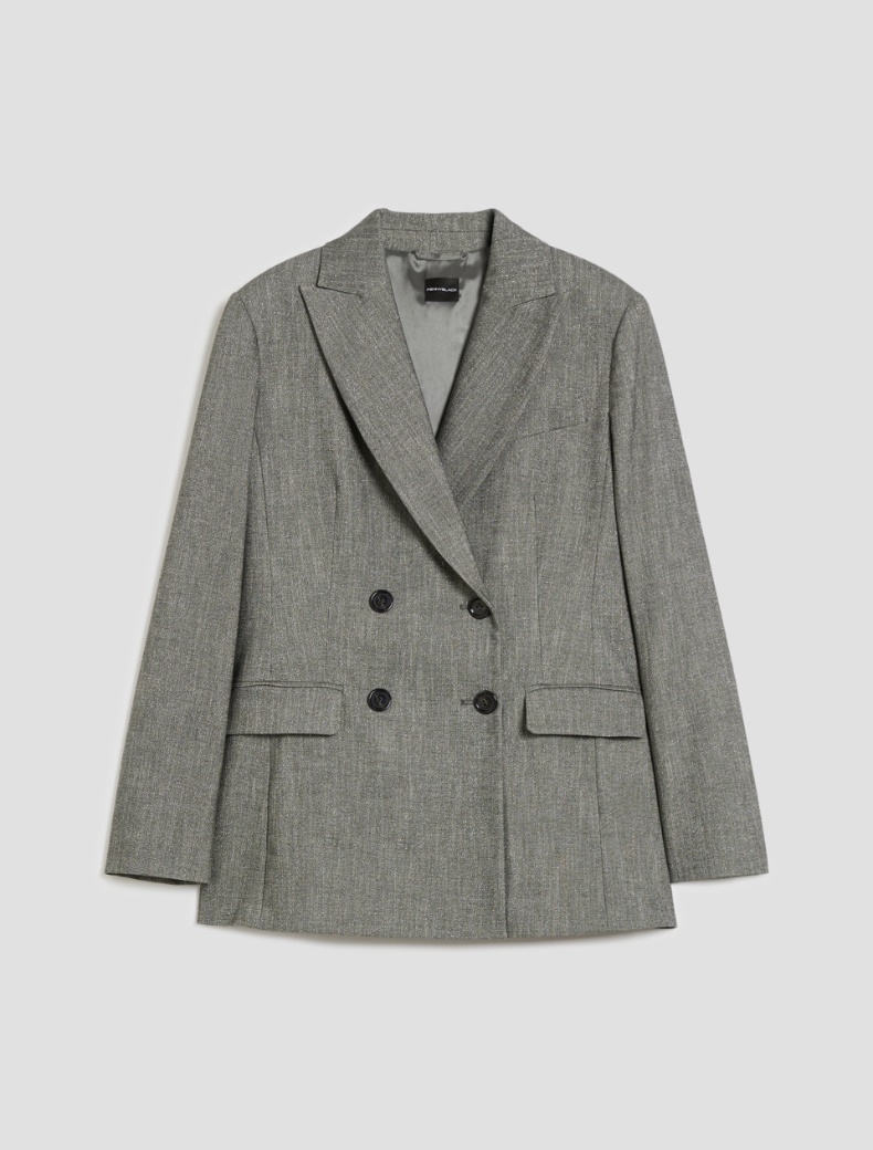 Double-breasted lamé twill blazer - GREY - pennyblack