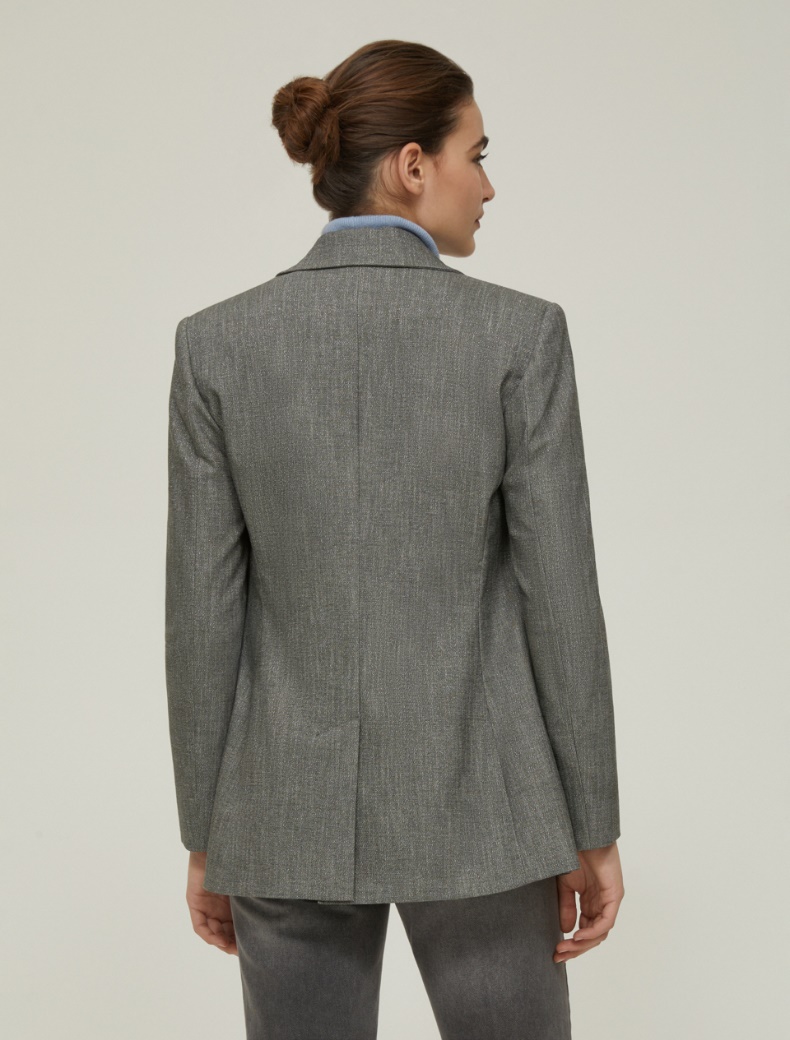 Double-breasted lamé twill blazer - GREY - pennyblack
