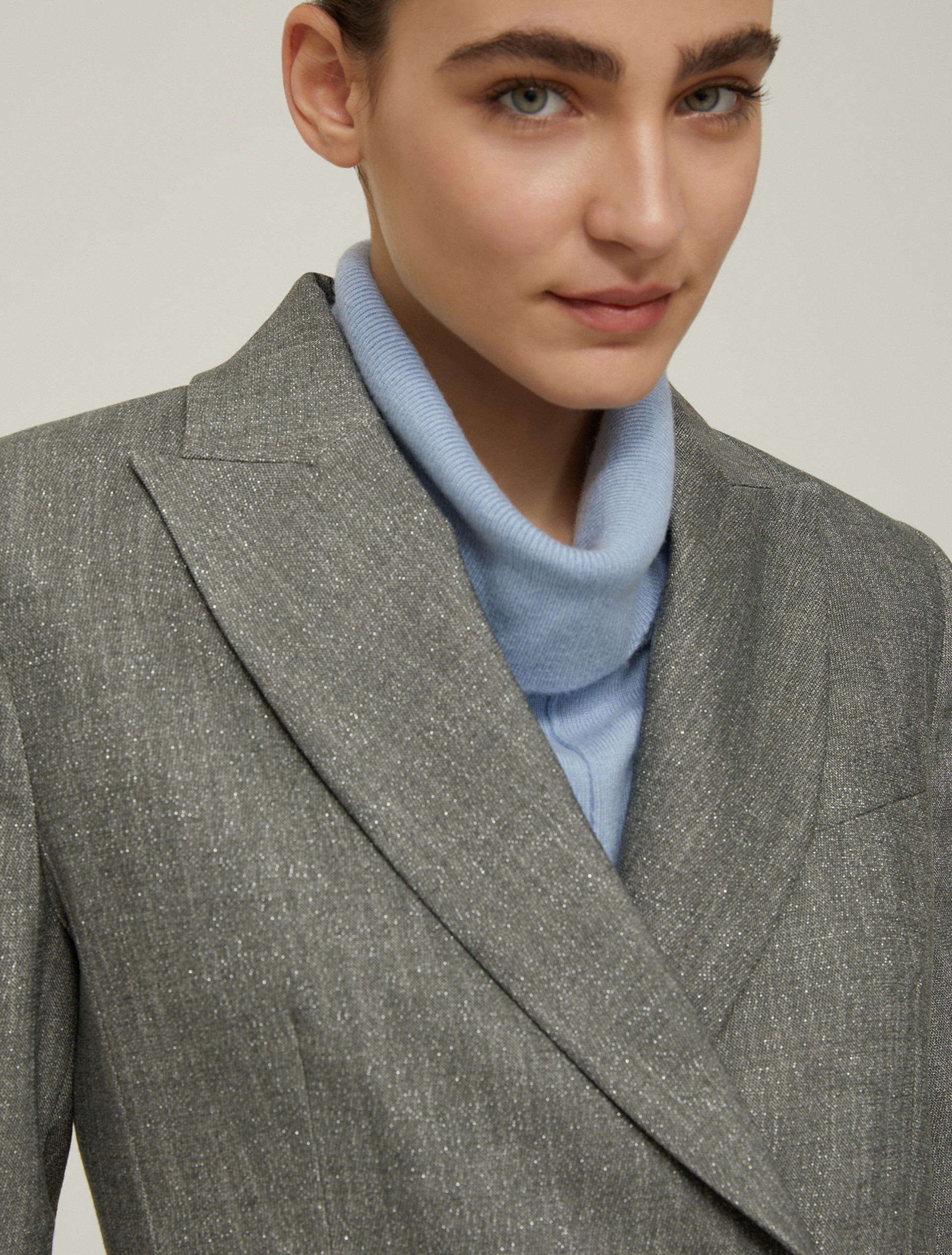 Double-breasted lamé twill blazer - GREY - pennyblack