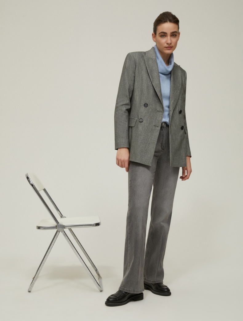 Double-breasted lamé twill blazer - GREY - pennyblack