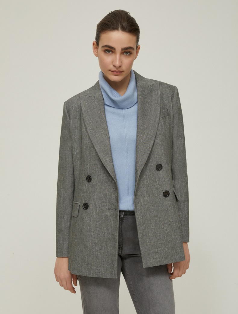 Double-breasted lamé twill blazer - GREY - pennyblack