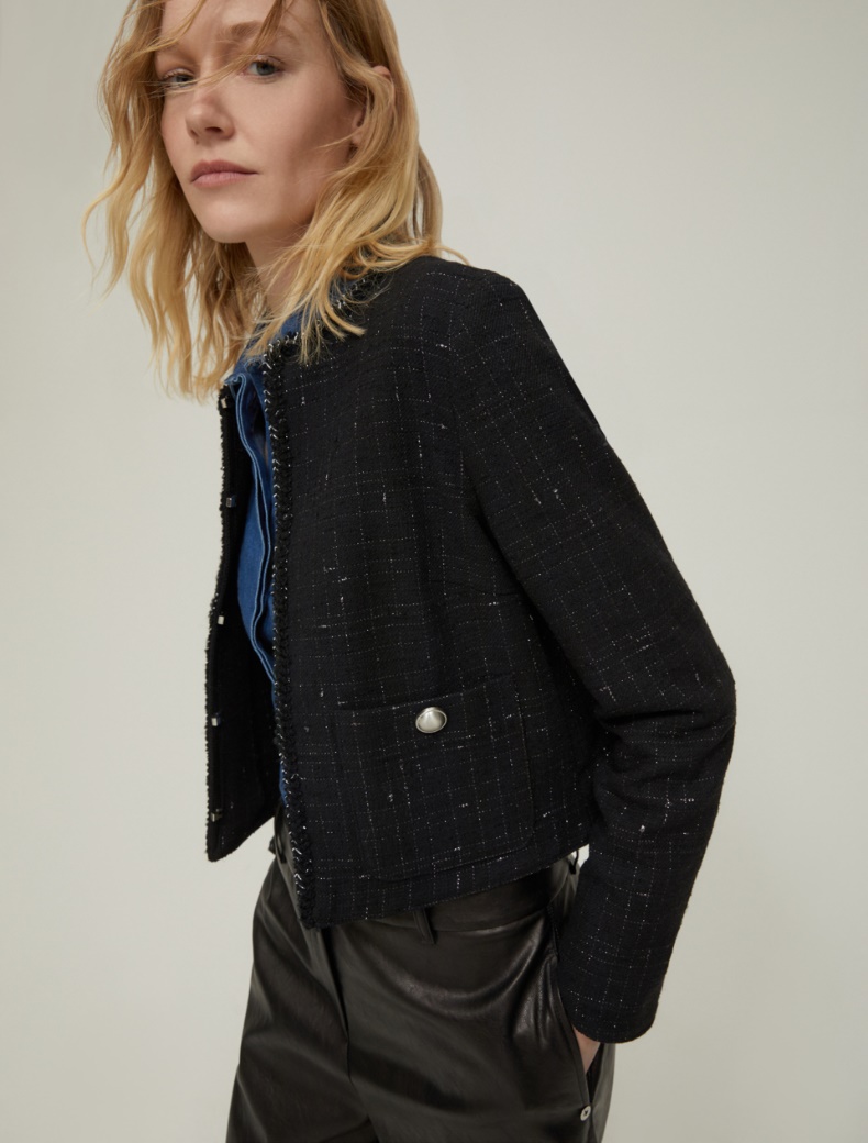 Basketweave lamé jacket - BLACK - pennyblack