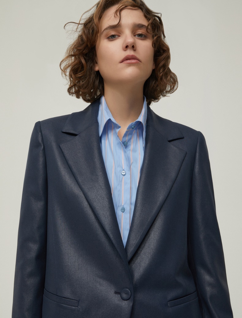 Laminated fabric blazer - NAVY - pennyblack