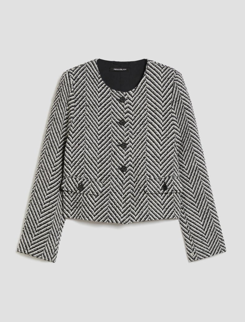 Boxy-fit basketweave jacket - BLACK - pennyblack
