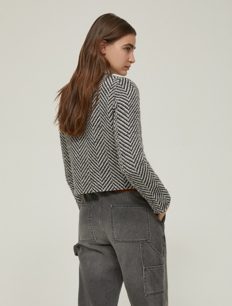 Boxy-fit basketweave jacket - BLACK - pennyblack