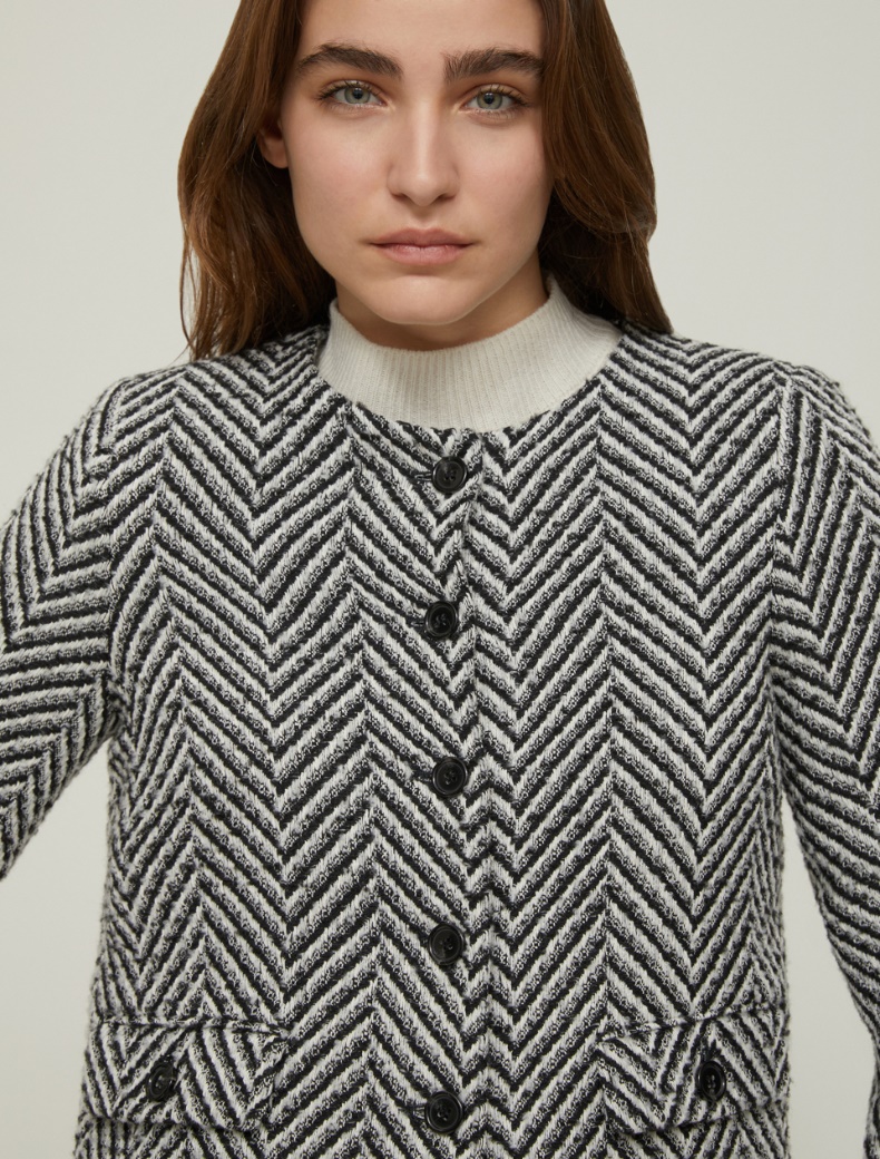 Boxy-fit basketweave jacket - BLACK - pennyblack