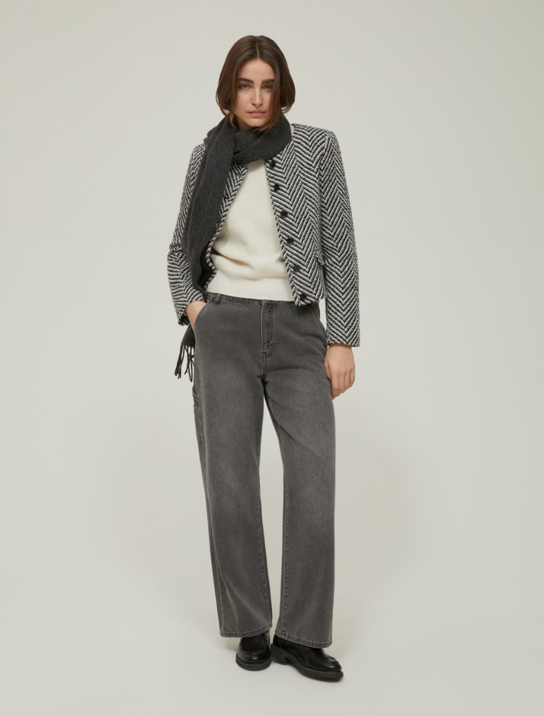 Boxy-fit basketweave jacket - BLACK - pennyblack