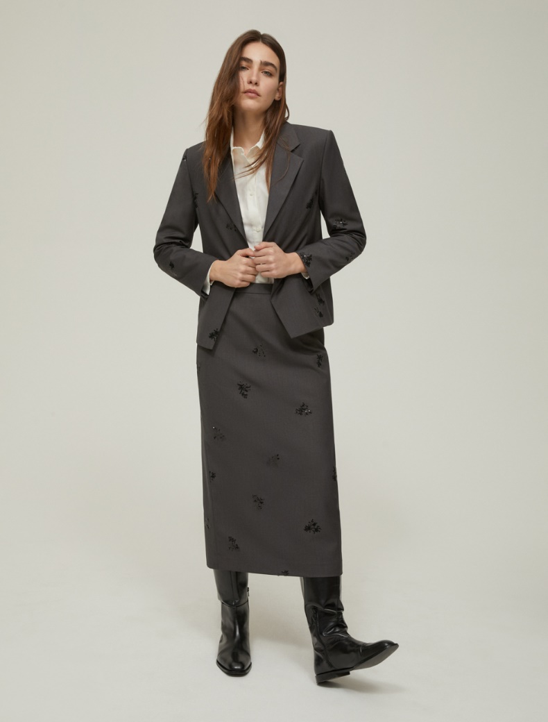 Sequin-embroidered skirt - GREY - pennyblack