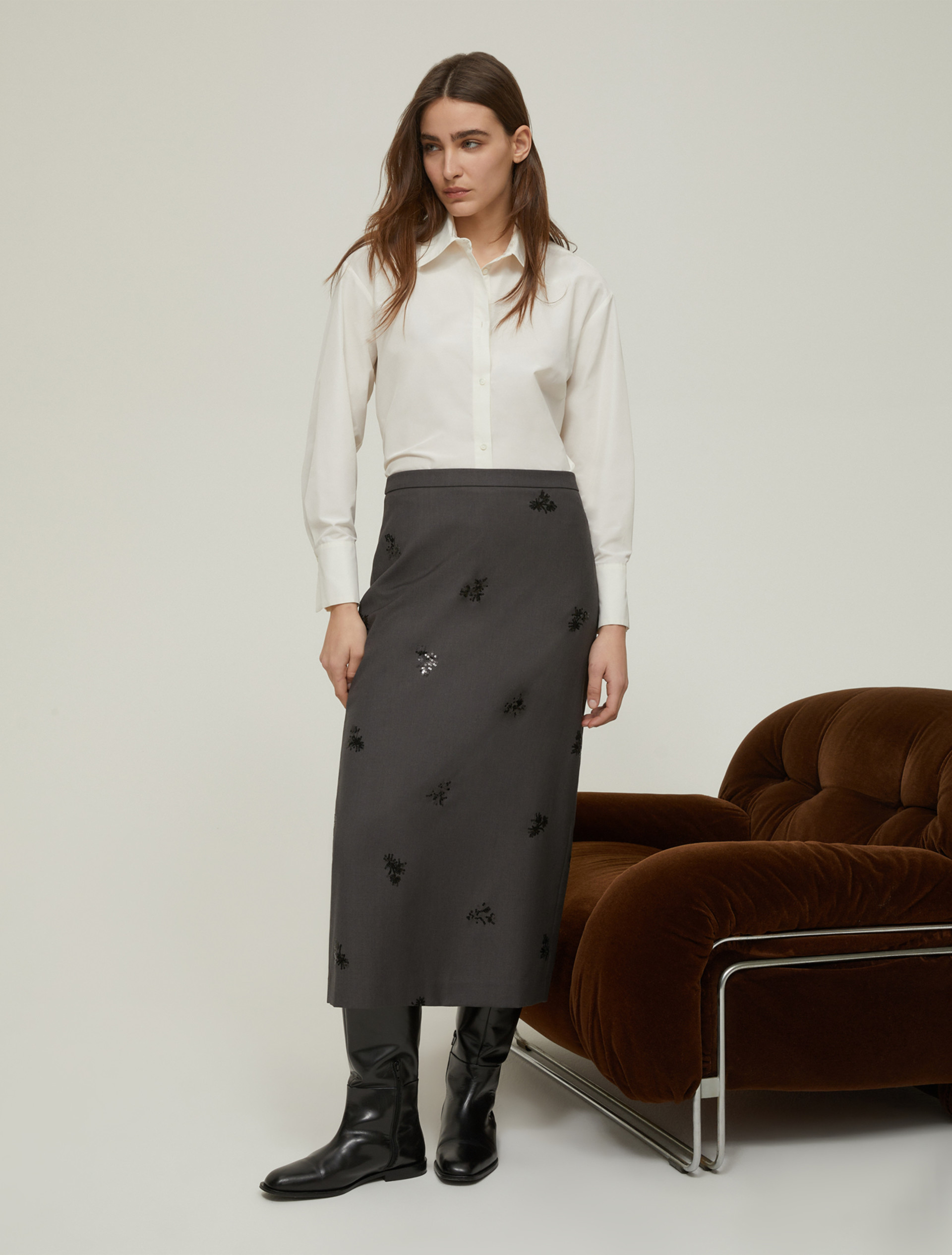 Sequin-embroidered skirt - GREY - pennyblack