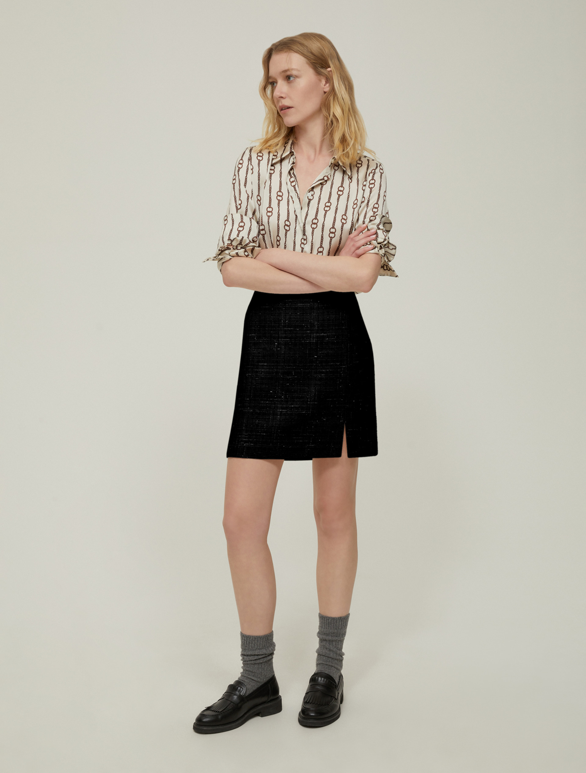 Basketweave lamé mini skirt - BLACK - pennyblack