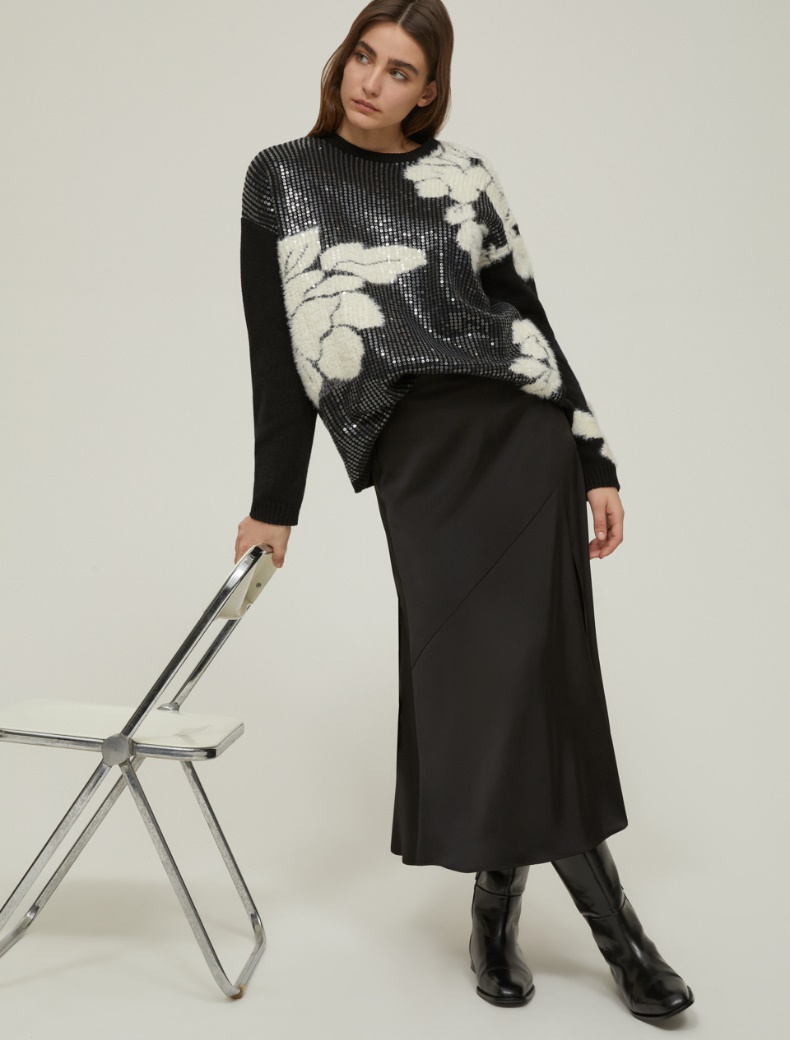 Satin midi skirt - BLACK - pennyblack