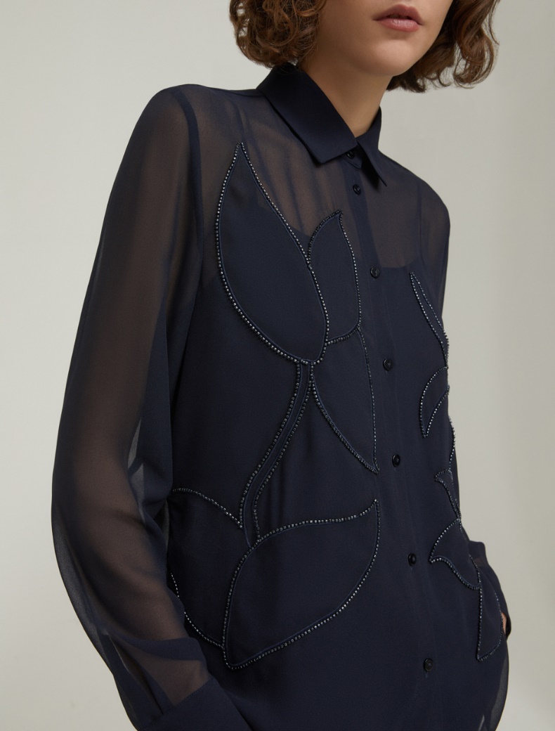 Embroidered georgette shirt - NAVY - pennyblack